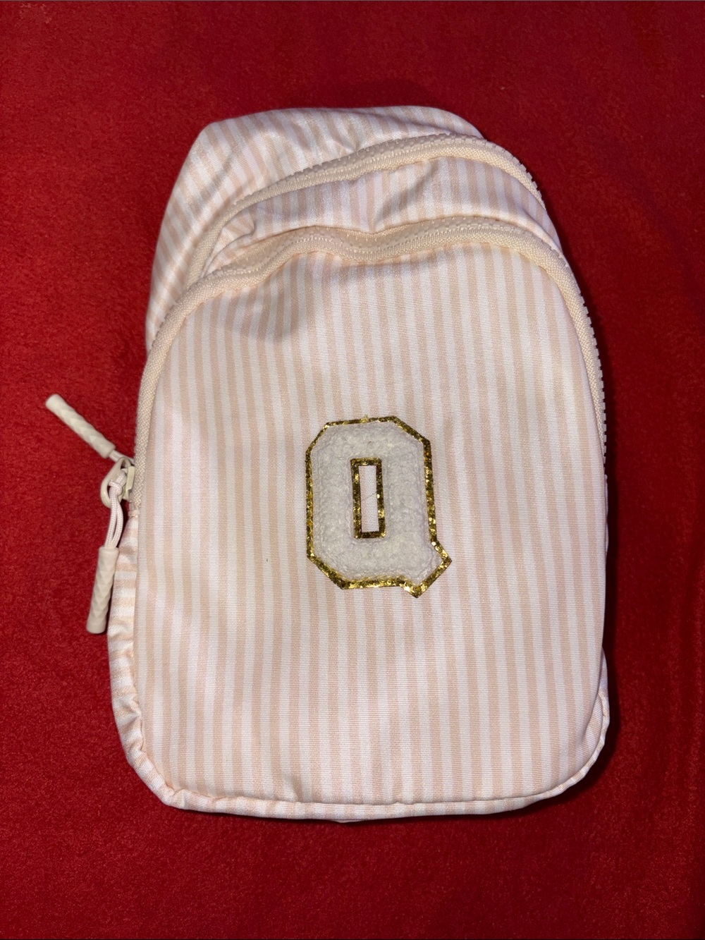 Pink Striped Mini Crossbody Bag with Gold Accent